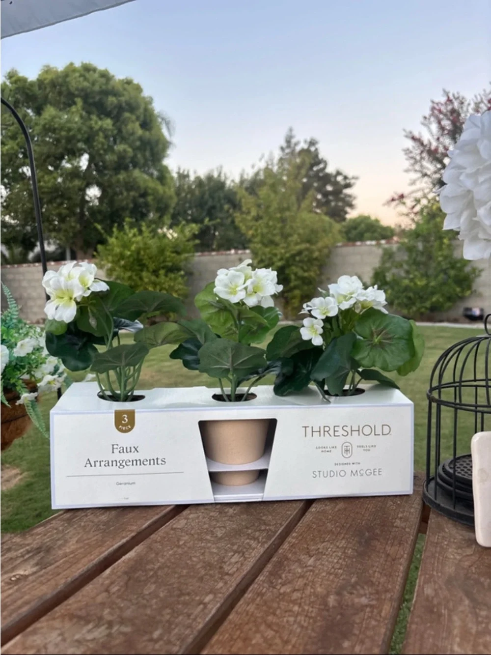 Studio McGee White and Green Faux Geranium Trio in Planters